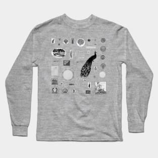 Edwardian Peacock Monochrome Aesthetic Sheet Long Sleeve T-Shirt